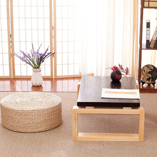Traditional Japanese Weaving Rush Grass Cotton Round Cushion Low Stool Stackable For Living Room