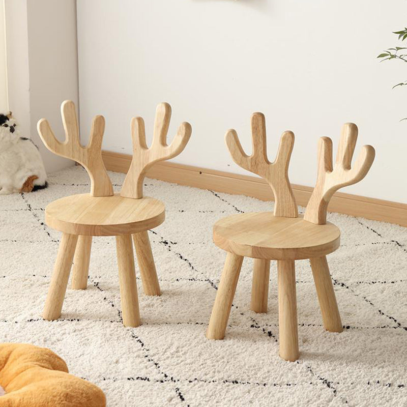 Taburete redondo contemporáneo de madera maciza con astas y respaldo para niños – Taburete bajo para sala de estar y entrada