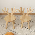 Taburete redondo contemporáneo de madera maciza con astas y respaldo para niños – Taburete bajo para sala de estar y entrada