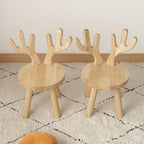 Taburete redondo contemporáneo de madera maciza con astas y respaldo para niños – Taburete bajo para sala de estar y entrada