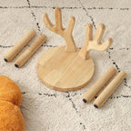 Taburete redondo contemporáneo de madera maciza con astas y respaldo para niños – Taburete bajo para sala de estar y entrada