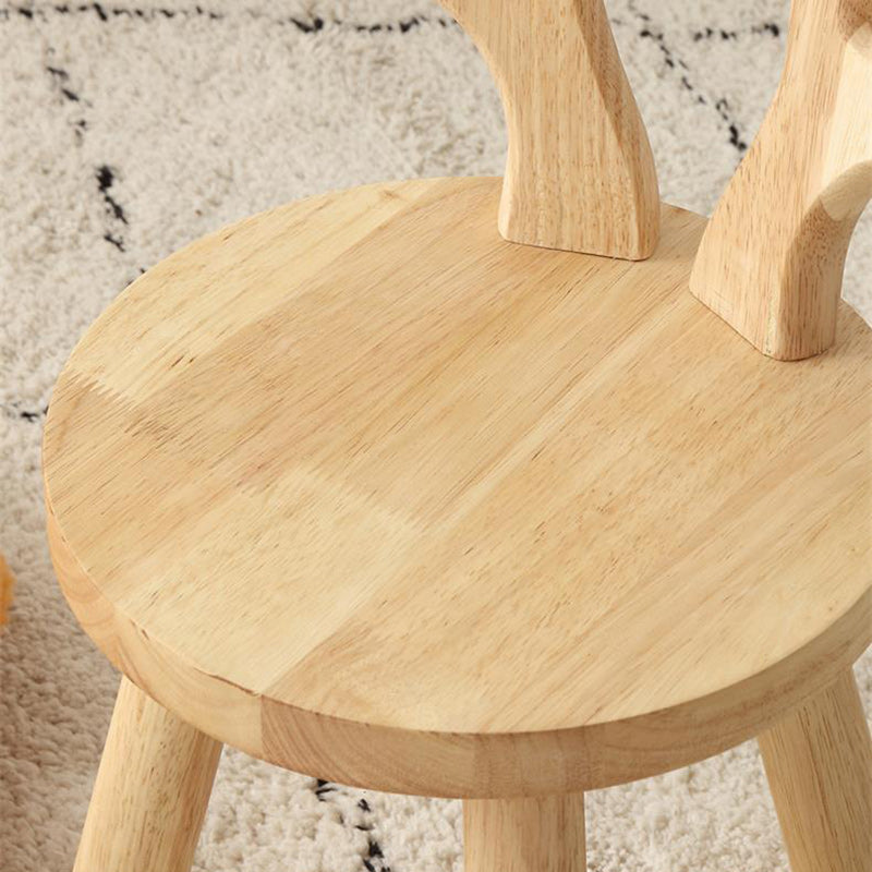 Taburete redondo contemporáneo de madera maciza con astas y respaldo para niños – Taburete bajo para sala de estar y entrada