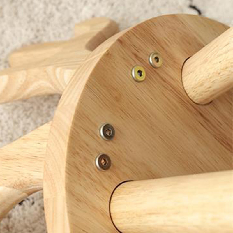 Taburete redondo contemporáneo de madera maciza con astas y respaldo para niños – Taburete bajo para sala de estar y entrada