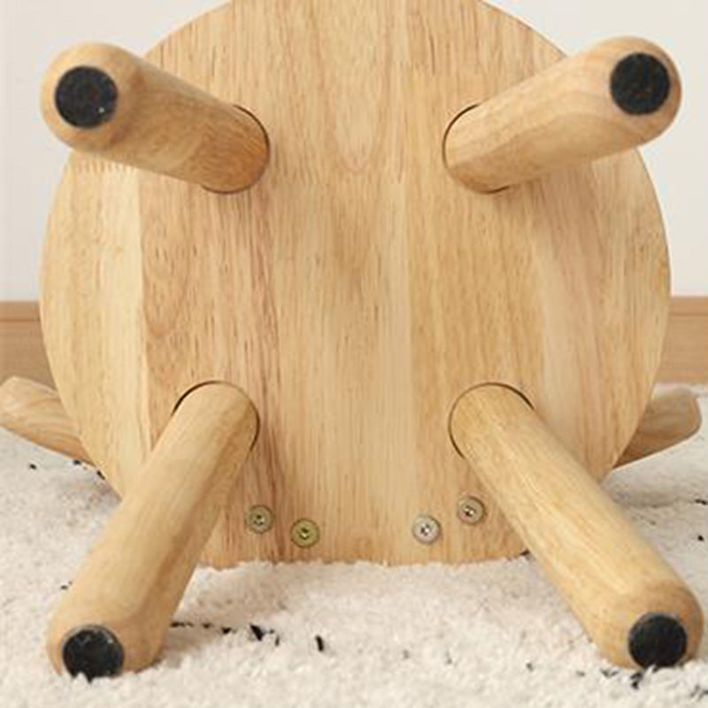 Taburete redondo contemporáneo de madera maciza con astas y respaldo para niños – Taburete bajo para sala de estar y entrada