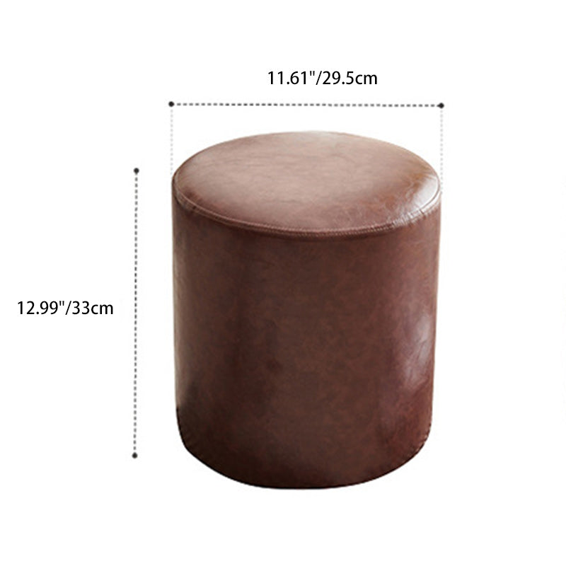 Contemporary Retro Oil Wax Leather Wood Round Button Stackable Footstool For Entryway & Living Room