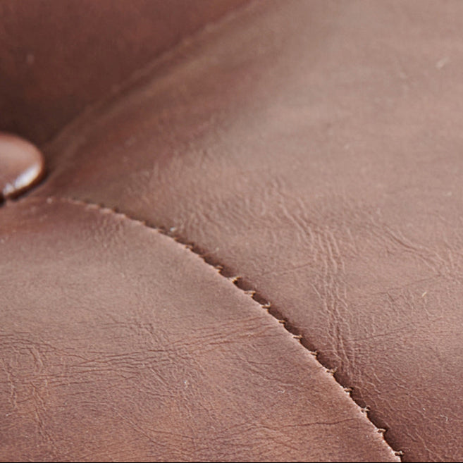 Contemporary Retro Oil Wax Leather Wood Round Button Stackable Footstool For Entryway & Living Room