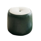 Contemporary Retro Oil Wax Leather Wood Round Button Stackable Footstool For Entryway & Living Room