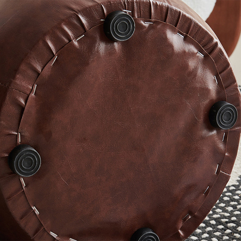 Contemporary Retro Oil Wax Leather Wood Round Button Stackable Footstool For Entryway & Living Room