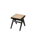 Banco rectangular japonés tradicional con patas en V, de madera de caucho y ratán, con asiento tejido a mano para recibidor y sala de estar