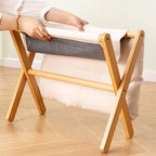 Sleek Contemporary Scandinavian Bamboo Faux Cashmere Rectangular Footstool with Foldable Design for Living Room and Entryway