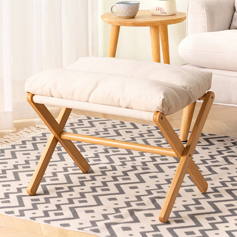 Sleek Contemporary Scandinavian Bamboo Faux Cashmere Rectangular Footstool with Foldable Design for Living Room and Entryway
