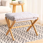 Sleek Contemporary Scandinavian Bamboo Faux Cashmere Rectangular Footstool with Foldable Design for Living Room and Entryway