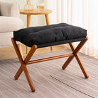 Sleek Contemporary Scandinavian Bamboo Faux Cashmere Rectangular Footstool with Foldable Design for Living Room and Entryway