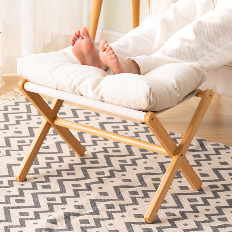 Sleek Contemporary Scandinavian Bamboo Faux Cashmere Rectangular Footstool with Foldable Design for Living Room and Entryway