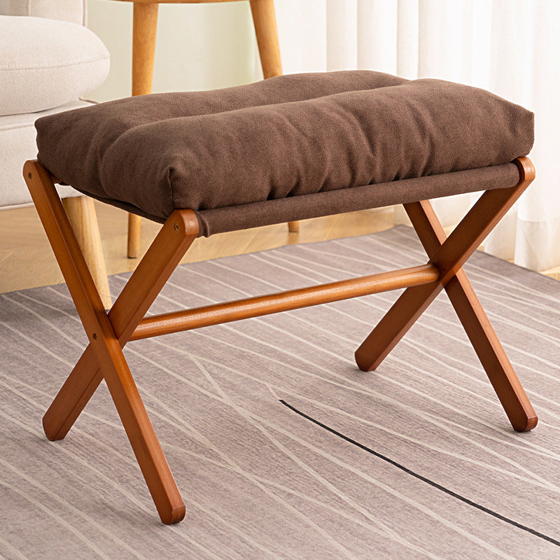 Sleek Contemporary Scandinavian Bamboo Faux Cashmere Rectangular Footstool with Foldable Design for Living Room and Entryway