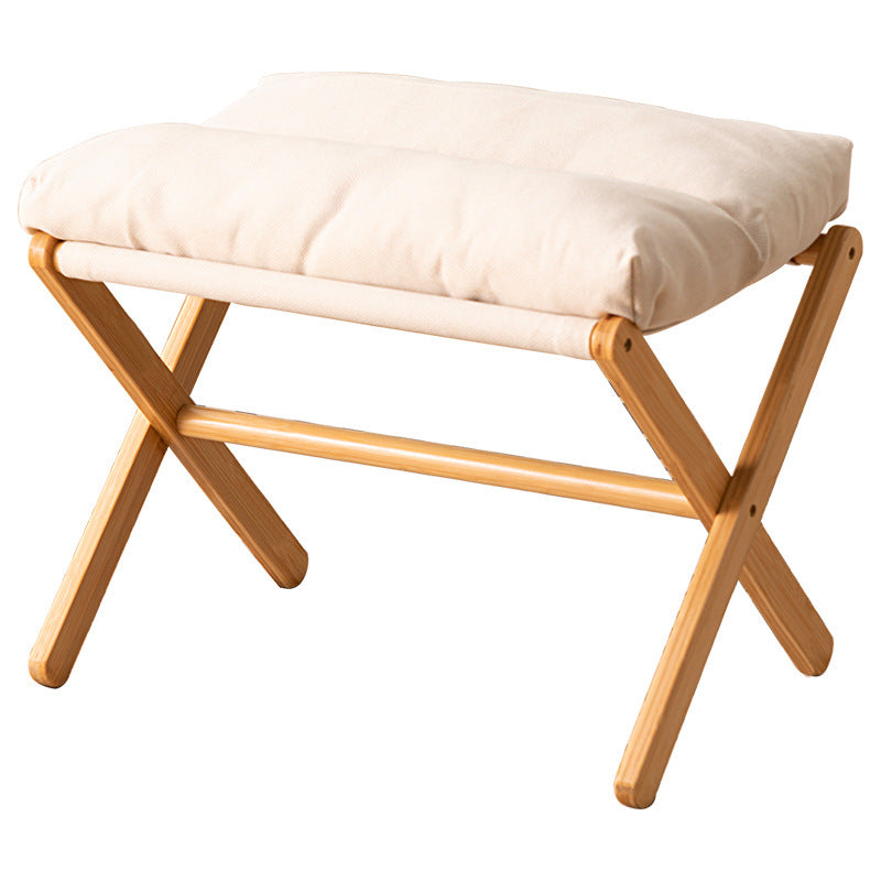 Sleek Contemporary Scandinavian Bamboo Faux Cashmere Rectangular Footstool with Foldable Design for Living Room and Entryway