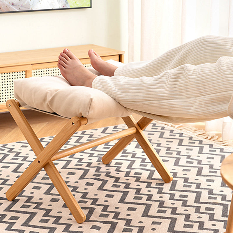 Sleek Contemporary Scandinavian Bamboo Faux Cashmere Rectangular Footstool with Foldable Design for Living Room and Entryway