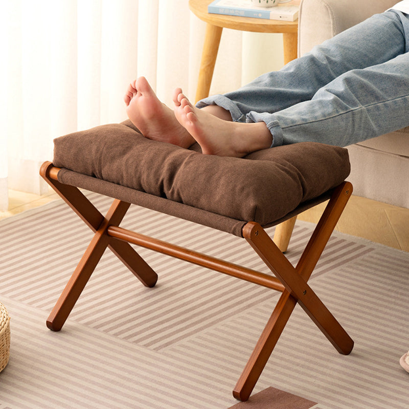 Sleek Contemporary Scandinavian Bamboo Faux Cashmere Rectangular Footstool with Foldable Design for Living Room and Entryway