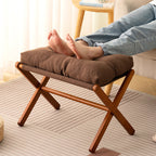 Sleek Contemporary Scandinavian Bamboo Faux Cashmere Rectangular Footstool with Foldable Design for Living Room and Entryway