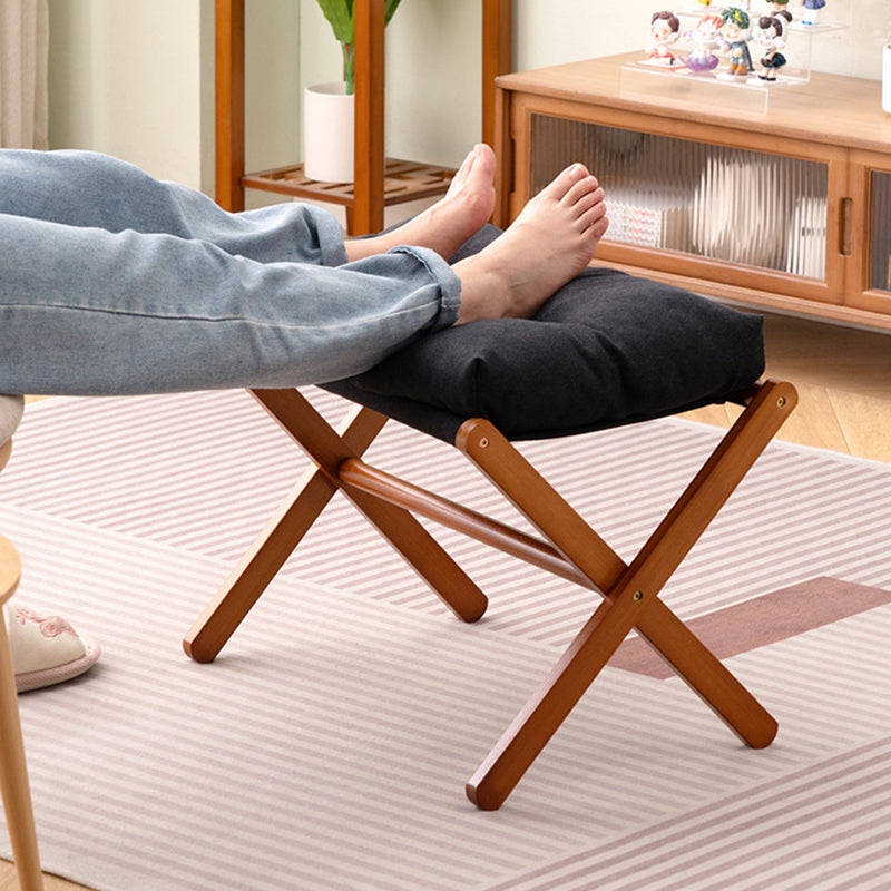 Sleek Contemporary Scandinavian Bamboo Faux Cashmere Rectangular Footstool with Foldable Design for Living Room and Entryway