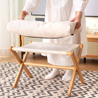 Sleek Contemporary Scandinavian Bamboo Faux Cashmere Rectangular Footstool with Foldable Design for Living Room and Entryway