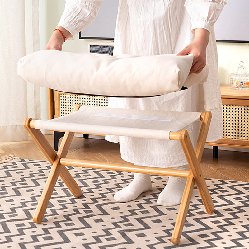 Sleek Contemporary Scandinavian Bamboo Faux Cashmere Rectangular Footstool with Foldable Design for Living Room and Entryway