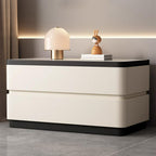 Mesita de noche moderna minimalista rectangular de losa de piedra con pata de gato en cuero y madera maciza con 2 cajones para dormitorio