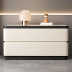 Mesita de noche moderna minimalista rectangular de losa de piedra con pata de gato en cuero y madera maciza con 2 cajones para dormitorio