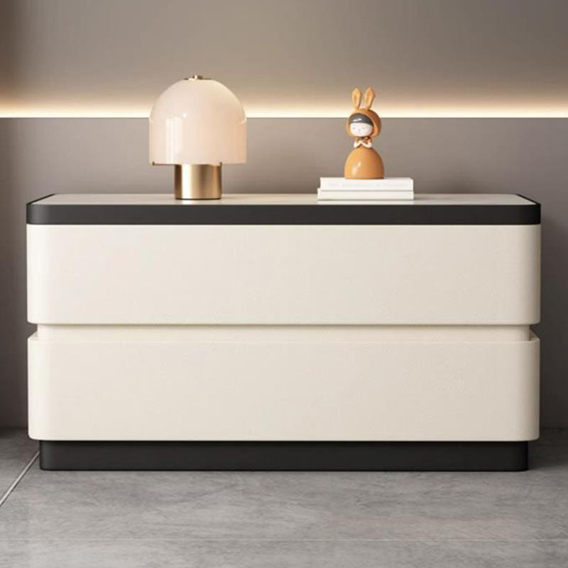 Mesita de noche moderna minimalista rectangular de losa de piedra con pata de gato en cuero y madera maciza con 2 cajones para dormitorio