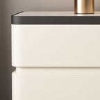 Mesita de noche moderna minimalista rectangular de losa de piedra con pata de gato en cuero y madera maciza con 2 cajones para dormitorio