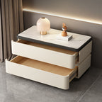 Mesita de noche moderna minimalista rectangular de losa de piedra con pata de gato en cuero y madera maciza con 2 cajones para dormitorio