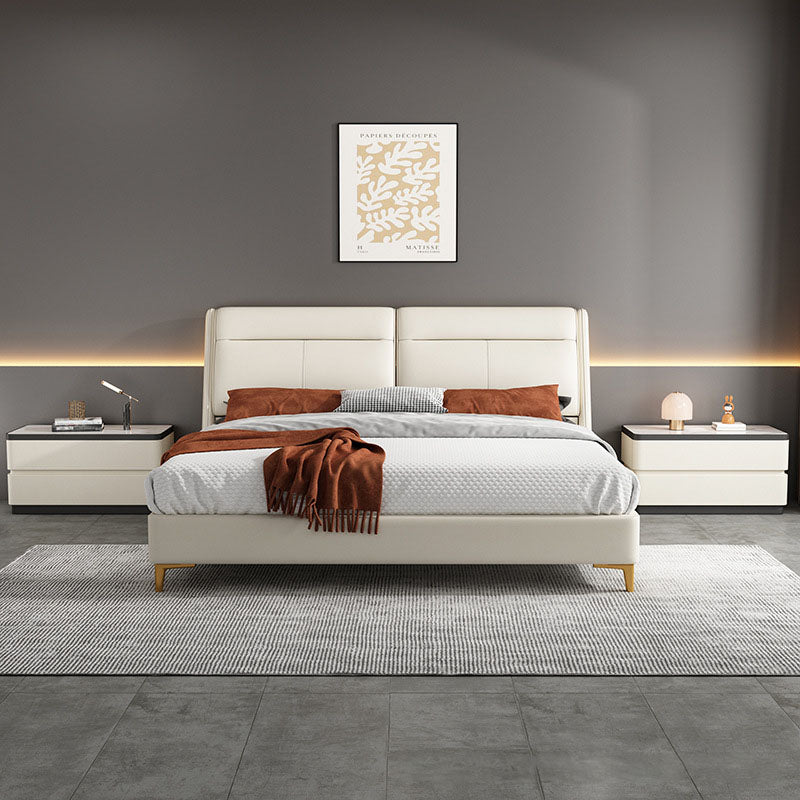 Mesita de noche moderna minimalista rectangular de losa de piedra con pata de gato en cuero y madera maciza con 2 cajones para dormitorio