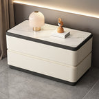 Mesita de noche moderna minimalista rectangular de losa de piedra con pata de gato en cuero y madera maciza con 2 cajones para dormitorio