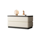 Mesita de noche moderna minimalista rectangular de losa de piedra con pata de gato en cuero y madera maciza con 2 cajones para dormitorio