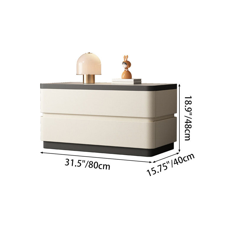 Mesita de noche moderna minimalista rectangular de losa de piedra con pata de gato en cuero y madera maciza con 2 cajones para dormitorio
