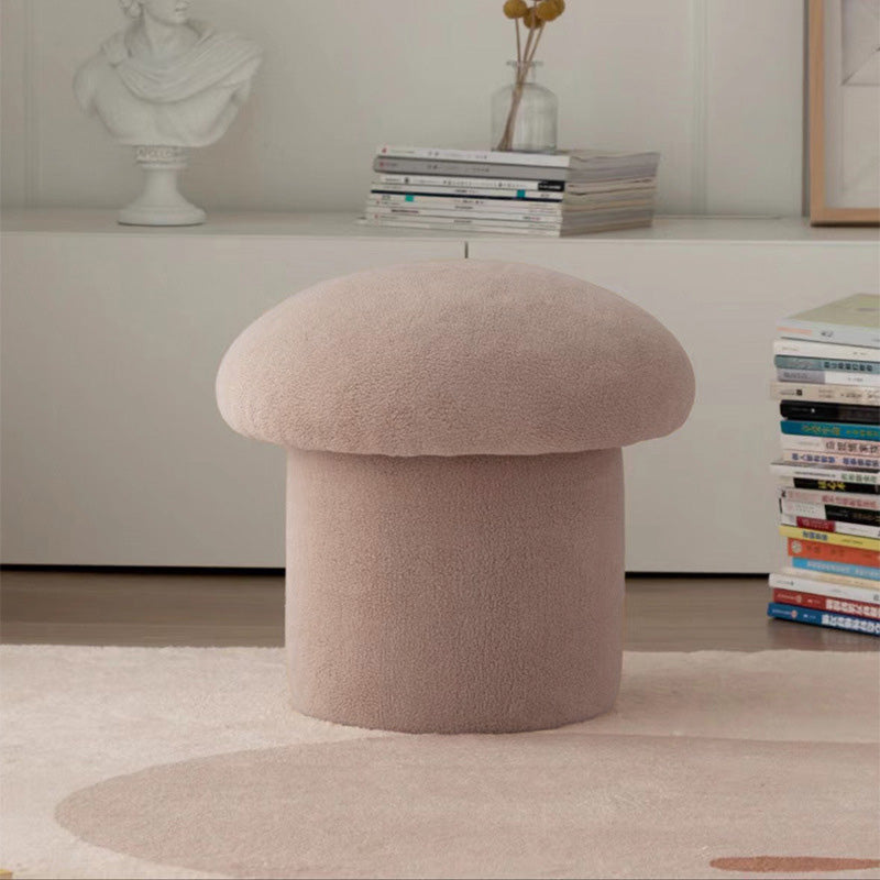 Modern Minimalist Mushroom Cylinder Sherpa Fleece Wood Vanity Stool For Bedroom