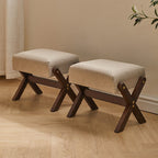 Modern Minimalist Rectangle X-Shape Stool with Solid Wood Frame, Cotton-Linen Fabric Upholstery, Low-Profile Living Room Accent
