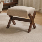 Modern Minimalist Rectangle X-Shape Stool with Solid Wood Frame, Cotton-Linen Fabric Upholstery, Low-Profile Living Room Accent