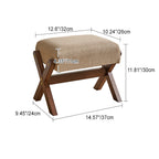 Modern Minimalist Rectangle X-Shape Stool with Solid Wood Frame, Cotton-Linen Fabric Upholstery, Low-Profile Living Room Accent