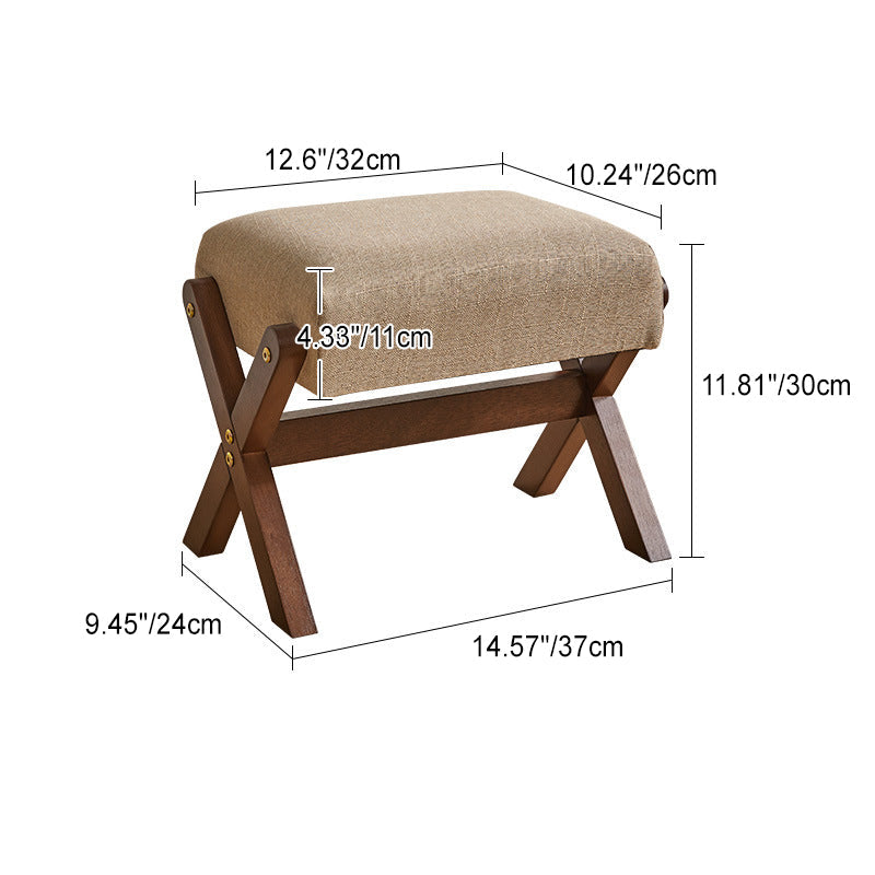 Modern Minimalist Rectangle X-Shape Stool with Solid Wood Frame, Cotton-Linen Fabric Upholstery, Low-Profile Living Room Accent
