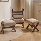 Modern Minimalist Rectangle X-Shape Stool with Solid Wood Frame, Cotton-Linen Fabric Upholstery, Low-Profile Living Room Accent