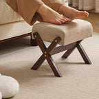 Modern Minimalist Rectangle X-Shape Stool with Solid Wood Frame, Cotton-Linen Fabric Upholstery, Low-Profile Living Room Accent