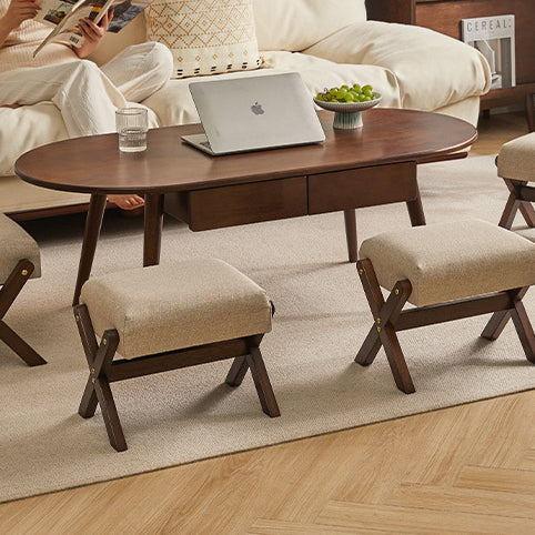 Modern Minimalist Rectangle X-Shape Stool with Solid Wood Frame, Cotton-Linen Fabric Upholstery, Low-Profile Living Room Accent
