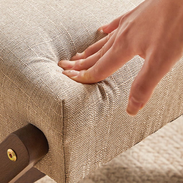 Modern Minimalist Rectangle X-Shape Stool with Solid Wood Frame, Cotton-Linen Fabric Upholstery, Low-Profile Living Room Accent