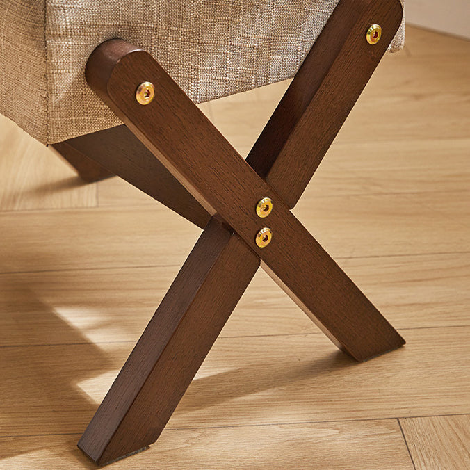 Modern Minimalist Rectangle X-Shape Stool with Solid Wood Frame, Cotton-Linen Fabric Upholstery, Low-Profile Living Room Accent