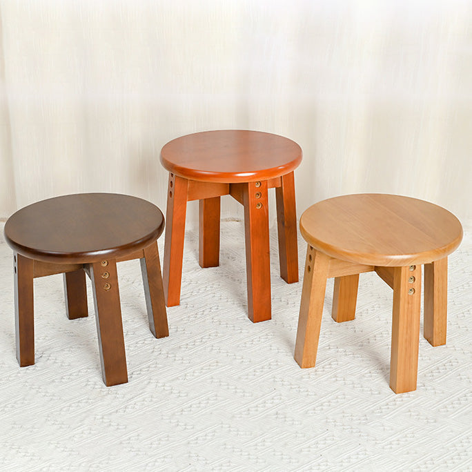 Traditional Chinese Round Solid Wood Low Stool for Living Room – Elegant, Durable Seating for Your Space