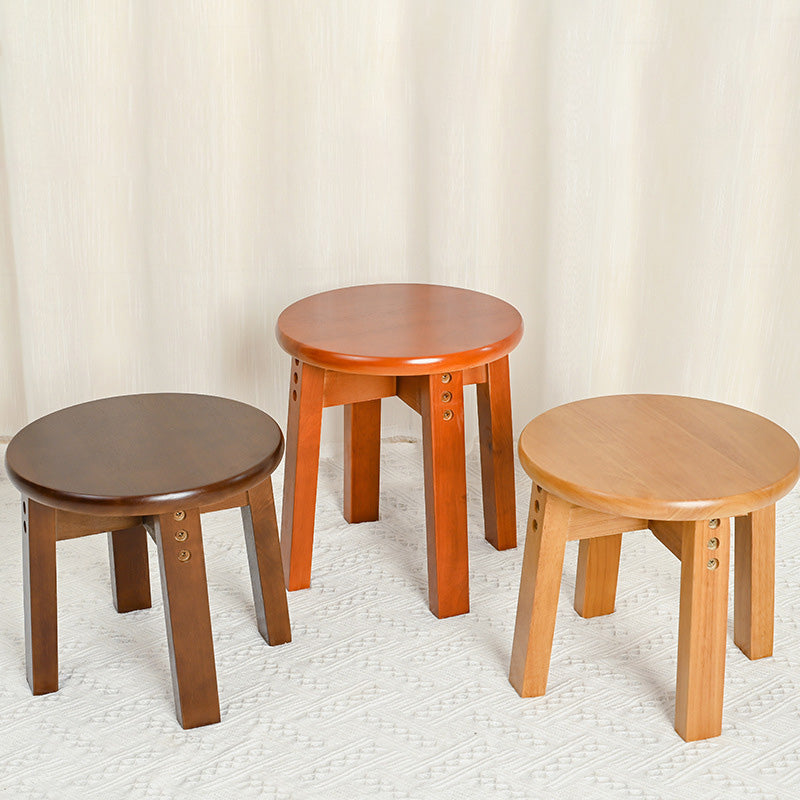 Traditional Chinese Round Solid Wood Low Stool for Living Room – Elegant, Durable Seating for Your Space
