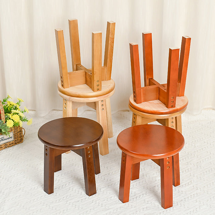 Traditional Chinese Round Solid Wood Low Stool for Living Room – Elegant, Durable Seating for Your Space