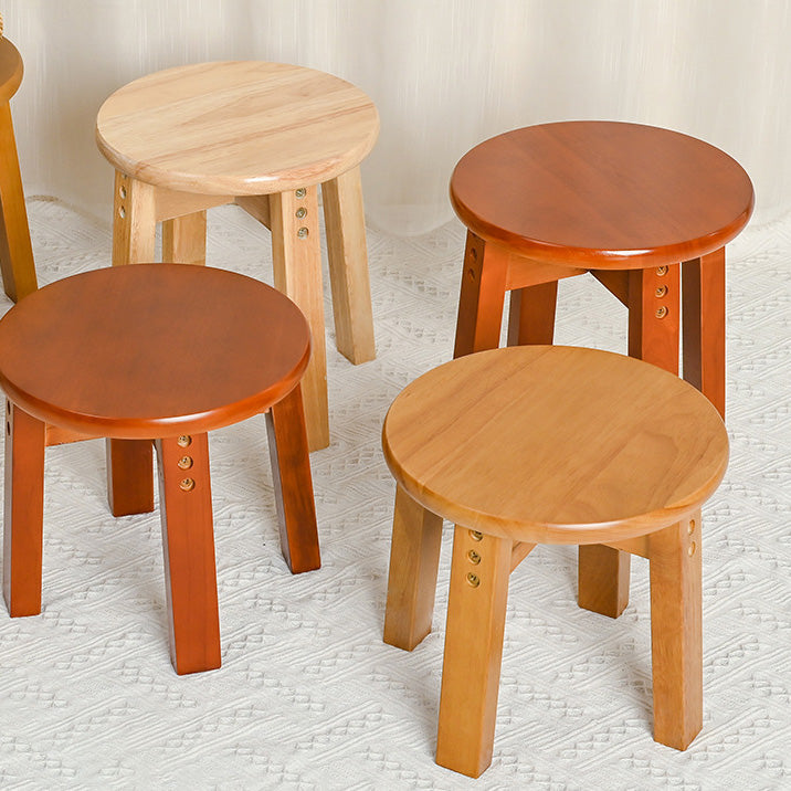 Traditional Chinese Round Solid Wood Low Stool for Living Room – Elegant, Durable Seating for Your Space