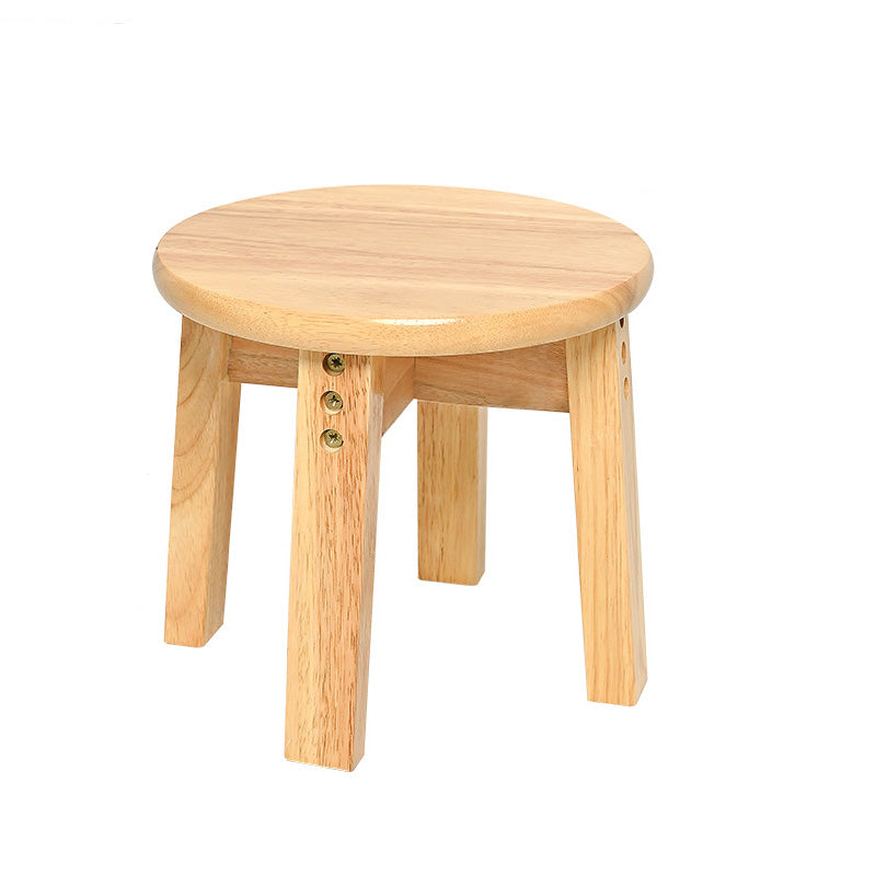 Traditional Chinese Round Solid Wood Low Stool for Living Room – Elegant, Durable Seating for Your Space